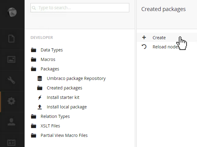 pre v7.5 Create Packages dashboard