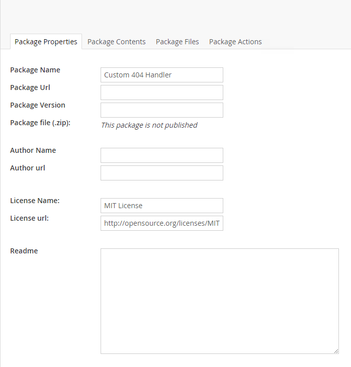 Create Package Dashboard Dialogue